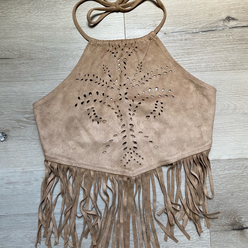 Faux suede halter crop top